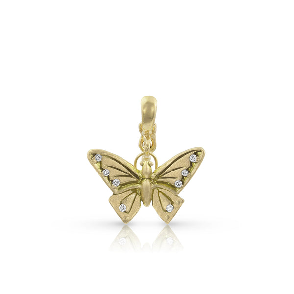 Dominique Cohen diamond-kissed butterfly charm enhancer, on hinged bail, in 18k yellow gold <span class='visuallyhidden'>Call or text 323-404-2959 if you need shopping assistance.</span>